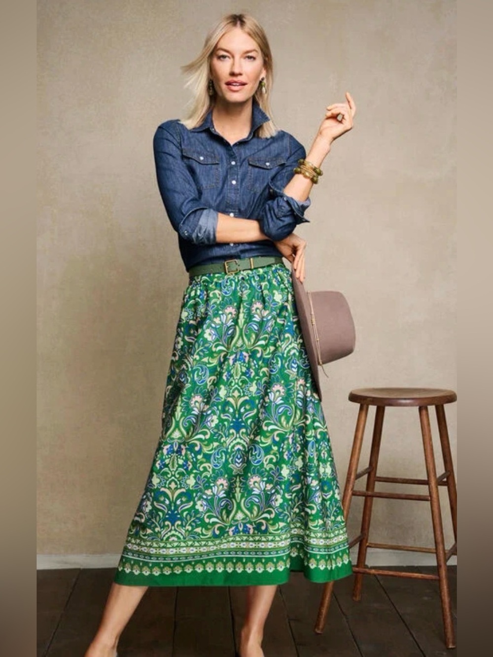 NWT Talbots POPLIN FIT & FLARE MIDI SKIRT - WILDFLOWERS